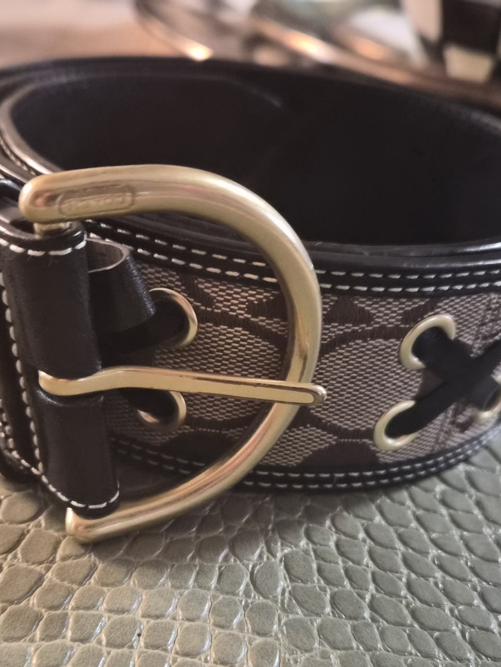 Coach Black and Gold Signature Canvas Belt